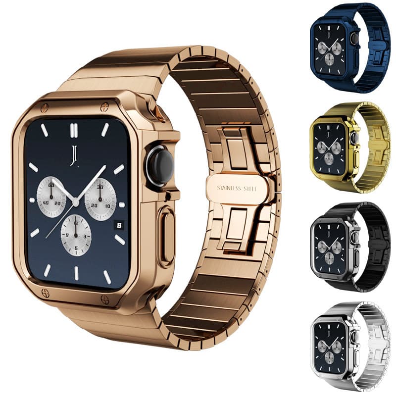 Metal Band for Apple Watch Ultra 8/7 Gen TPU Plated Shell Set Business Style Suitable for All Apple Watches Metal Bands