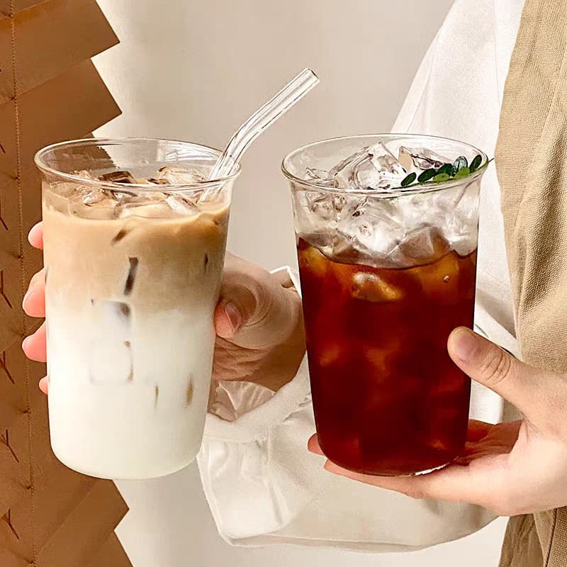 Rolled Rim Coffee Cup Ins Style Glass Cup Simple Cold Drink Milk Tea Cup Customizable LOGO Water Cup Transparent Cup