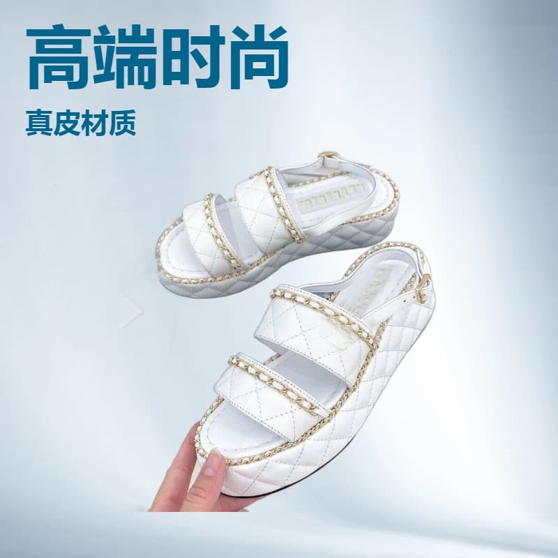 C Rome Sandals Women 2025 Summer Open Toe One-Strap Buckle Woven Chain Beach Shoes Platform Heel 5cm
