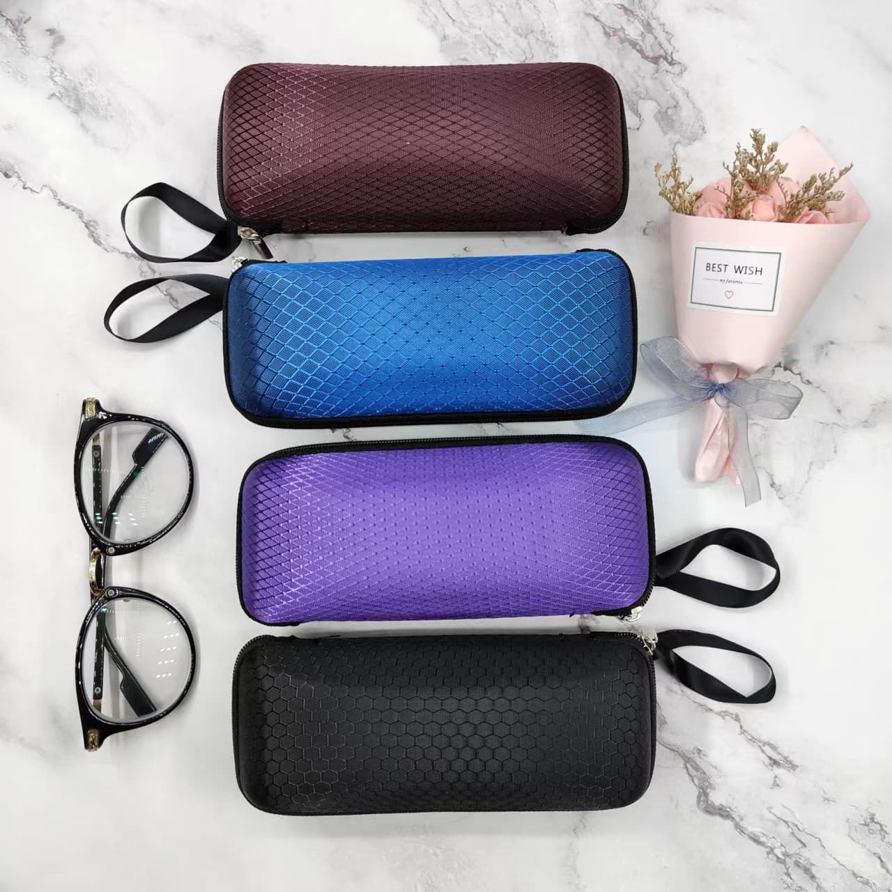 Direct sales high-end eyewear accessories, sunglasses cases, various zip bags, simple solid color portable sunglasses cases