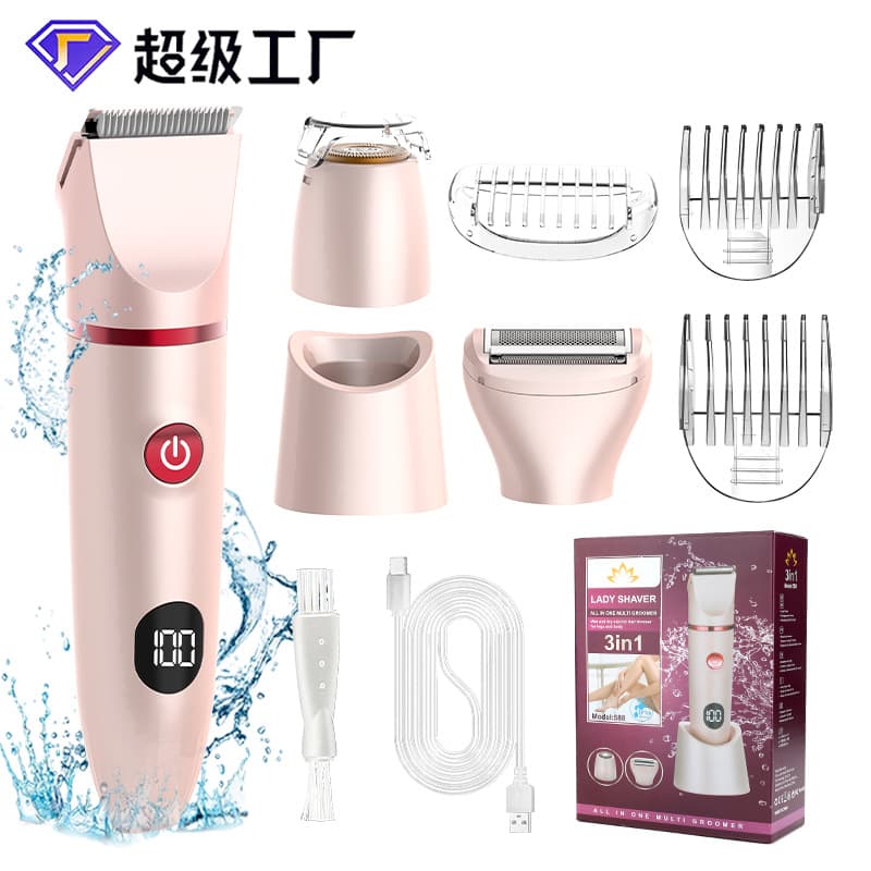 Electric Lady Hair Removal Device 3-in-1 Wet/Dry Use Digital Display Washable Shaver Floating Blade Head Hair Removal Razor