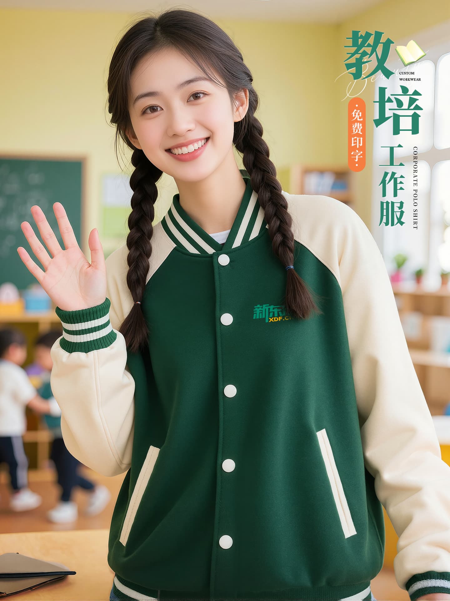 Baseball jacket workwear custom printing logo autumn/winter education training institution kindergarten teacher school uniform hoodie coat