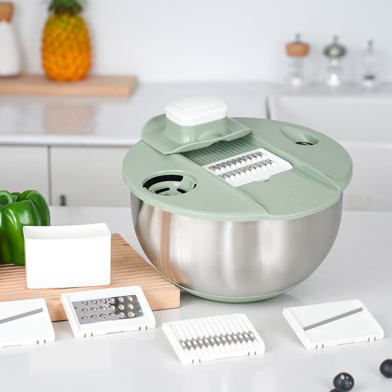 Multi-Functional Stainless Steel Dehydration Basket with Multi-Blade Grater and Vegetable Cutter, Home Kitchen Salad Fruit and Vegetable Mixer