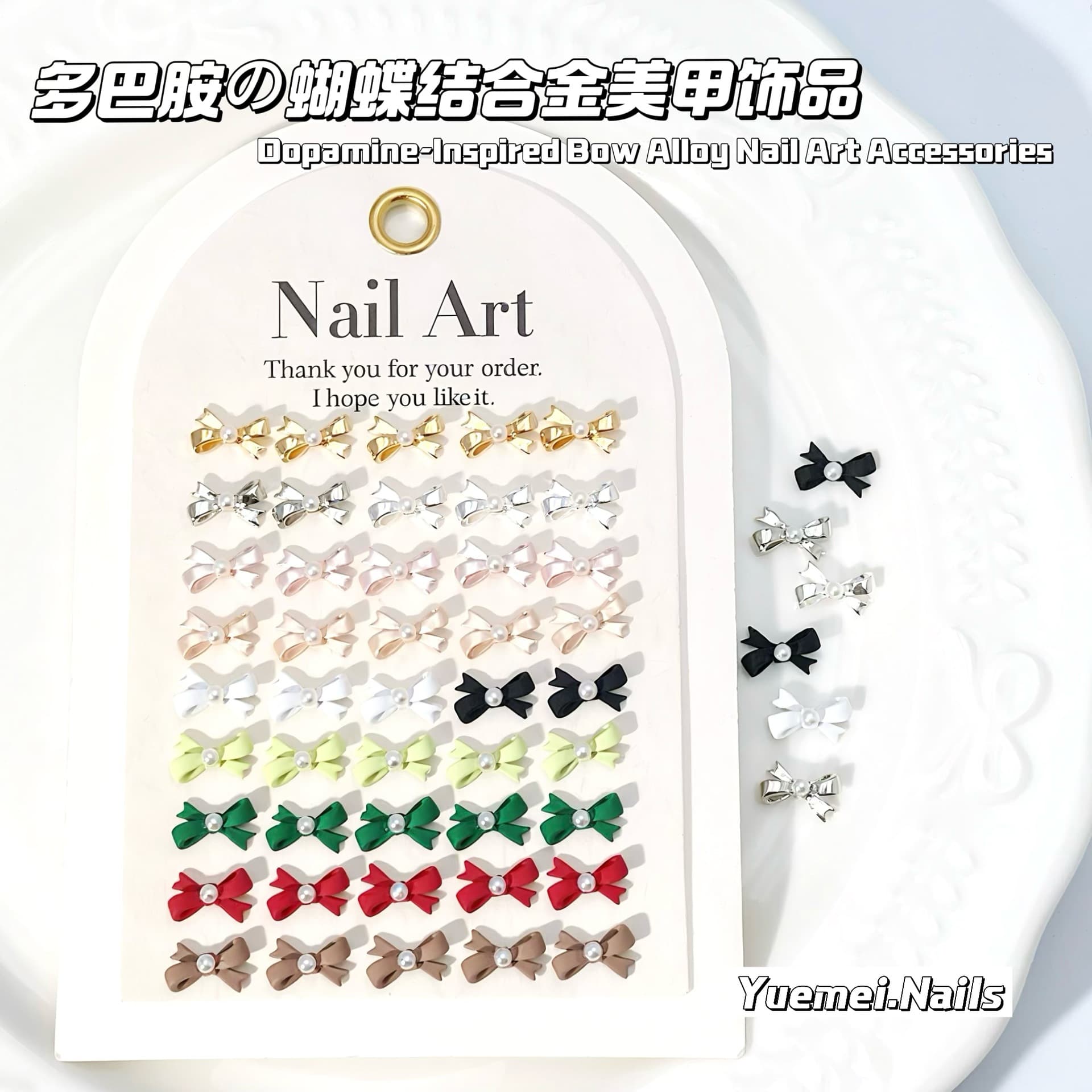 3D Nail Art Butterfly Alloy Charms French Ribbon Style Pearl Colorful Iridescent Bow Nail Decorations