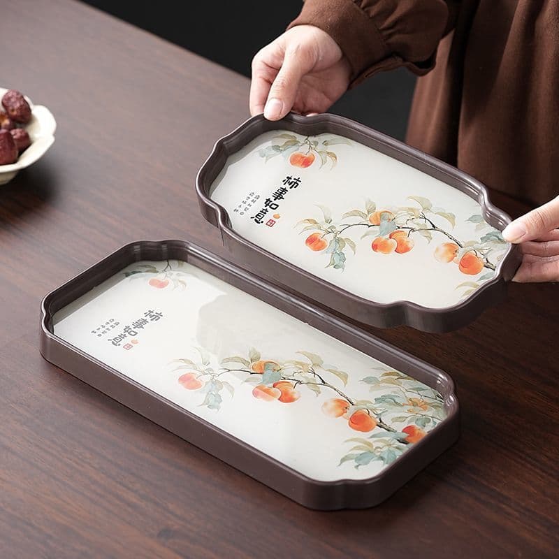 National Style Persimmon Design Tea Tray High Borosilicate Glass Heat-Resistant Tray Pot Saver Dry Brewing Plate for Outdoor Travel and Home Use
