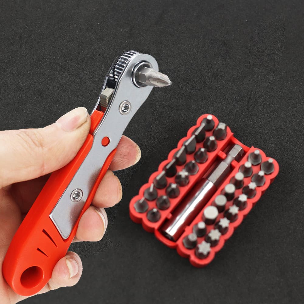 36-Tooth Bidirectional Mini Ratchet Wrench Handle, Screwdriver with Hex and Torx Bits, Socket Wrench