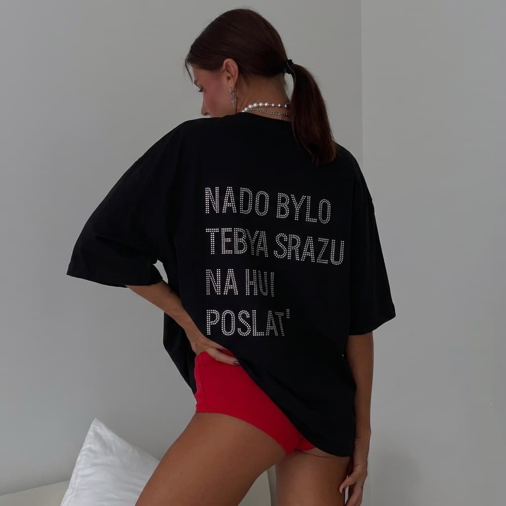 Crystal Rhinestone European American Loose Trendy Top Europe Print Letter Loose B B Shirt Half Sleeve Top Cross-Border