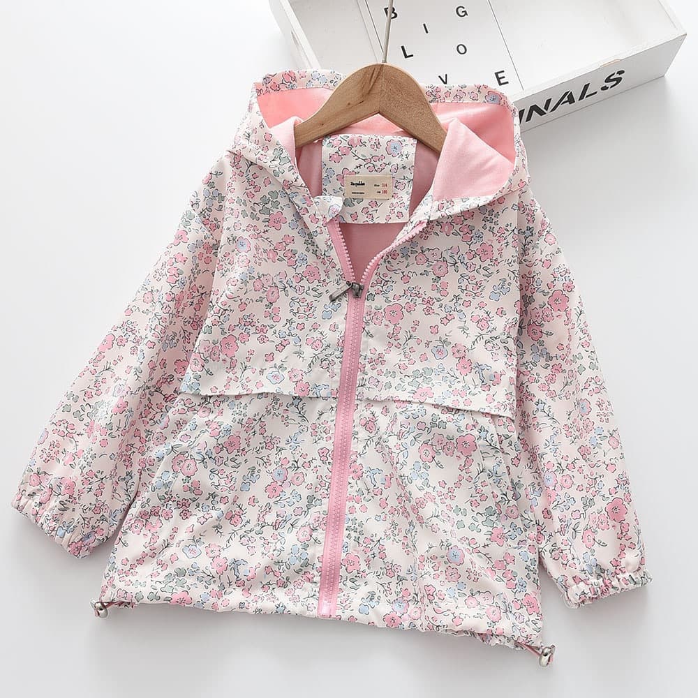 Cross-border Girls' All-over Floral Double-layer Hooded Windbreaker 2026 Spring New Arrival Baby Outerwear Kids' Coat