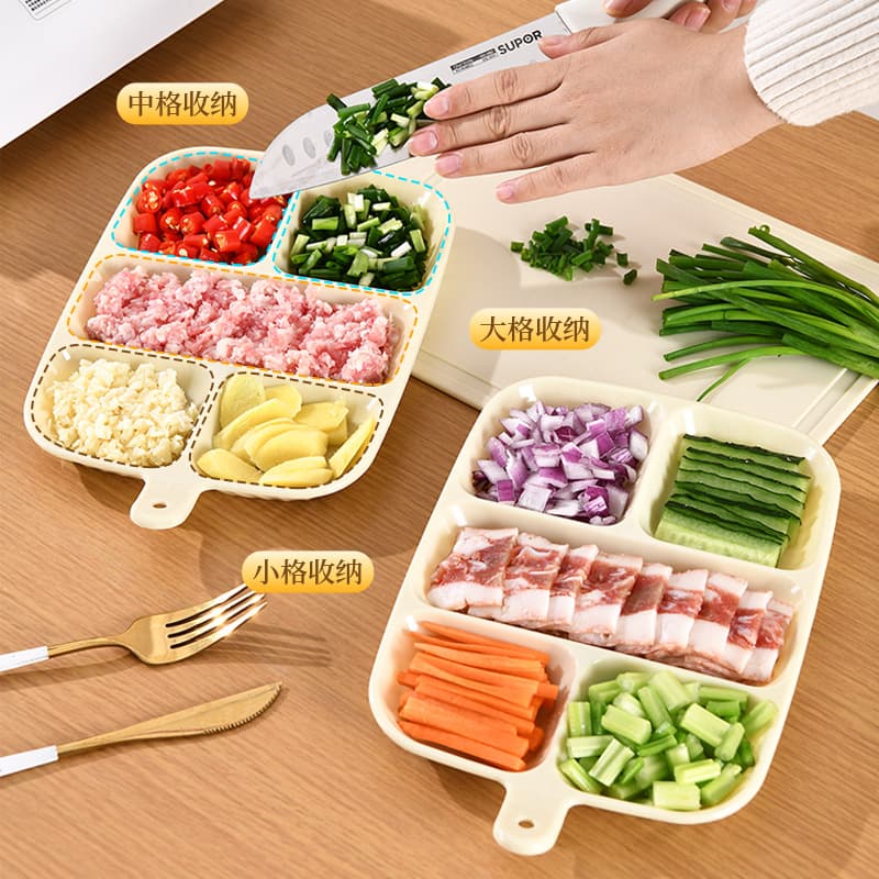 Multifunctional food preparation tray, hot pot dipping sauce, sauce for scallions, ginger, garlic, kitchen side dish tray, fruit and dessert divider tray