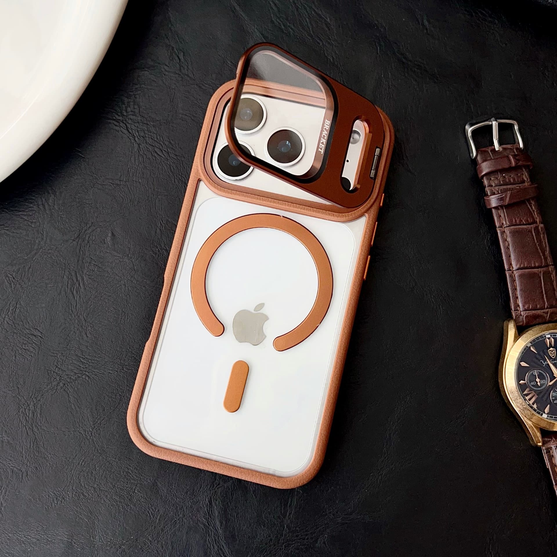 Suitable for Apple 17 Pro Max Magnetic Phone Case Invisible Lens Holder iPhone 16 Leather Anti-Fall Protective Cover