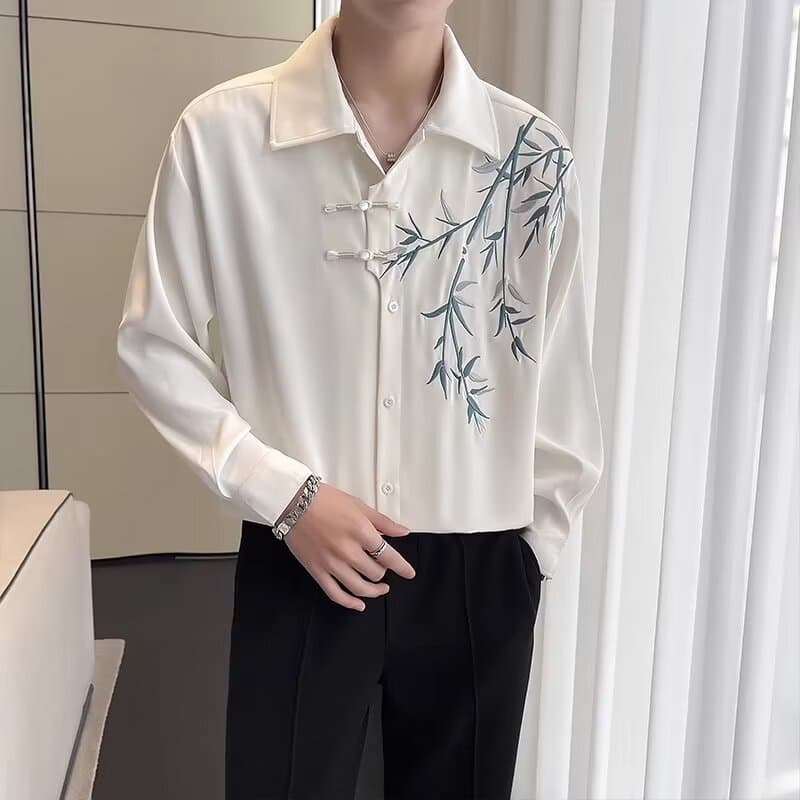New Chinese Style Long-Sleeve Shirt for Men Spring Autumn Light Mature White Shirt 2025 New Embroidered Shirt