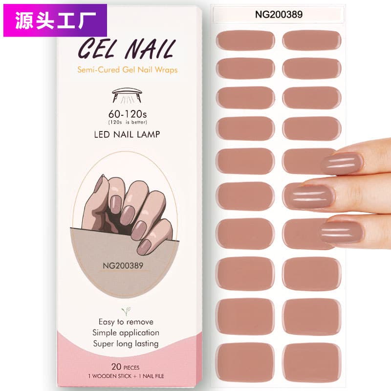 Solid Gel Nail Stickers Wholesale Korean Gel Nail Film Gel Nail Wraps 20 Nails Customizable LED Lamp Nail Art Stickers