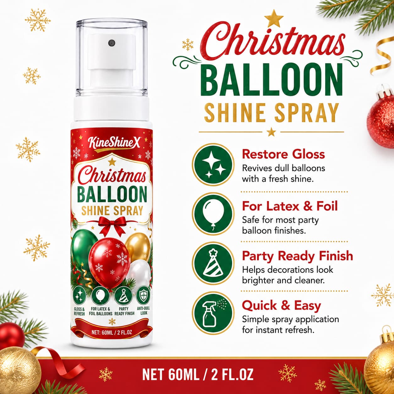 KineShineX Christmas Balloon Brightening Spray 60ml Latex Aluminum Film Balloon Brightening Care Party Decoration