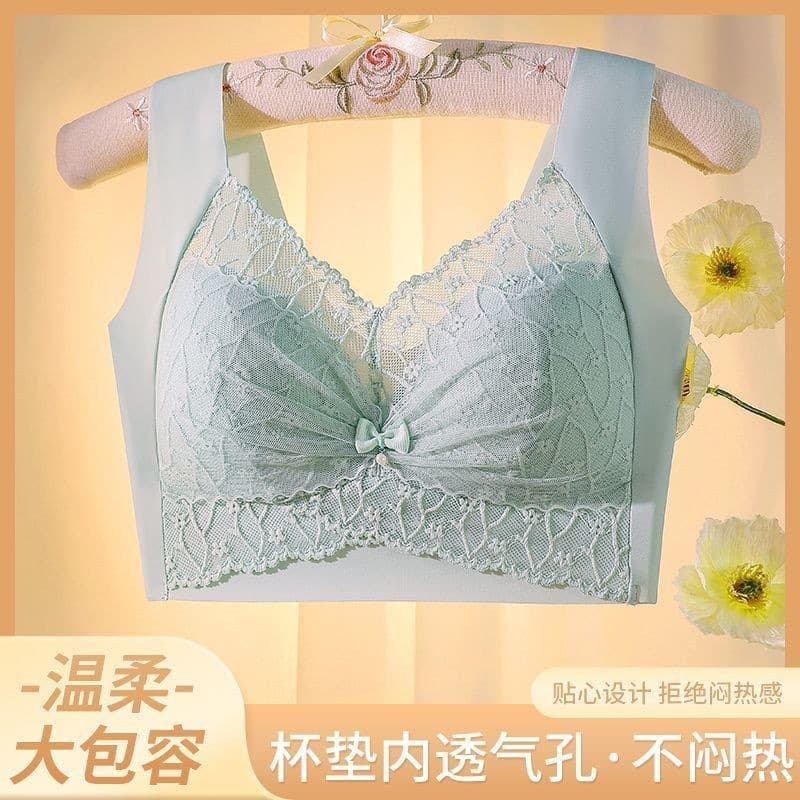 Factory direct cross-border hot-selling lace beautiful back bra summer wireless push-up lifting anti-sagging ice silk underwear