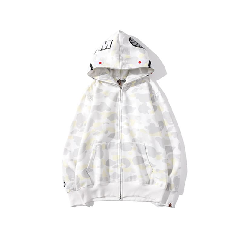 Cross-border New BAPEE Shark Camo Double Hood Fleece-Lined Zip-Up Hoodie Cardigan Streetwear Unisex Sweatshirt