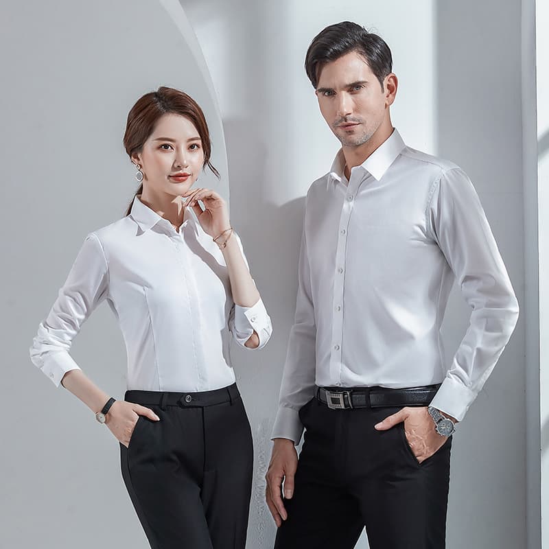 Professional Long Sleeve Shirt Men Women Slim Fit Business Cotton Iron Free Blue Shirt Fashionable Urban Korean Style Pure Color