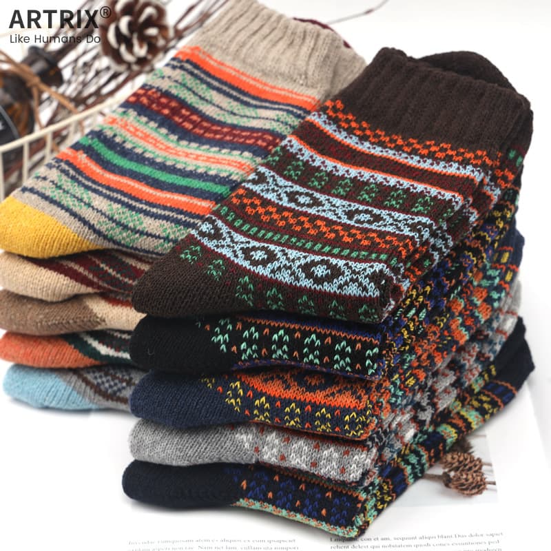 Haining Socks Export Men's Wool Knit Socks Thick Warm Wool Socks Chunky Knit Mid-Calf Socks Autumn/Winter
