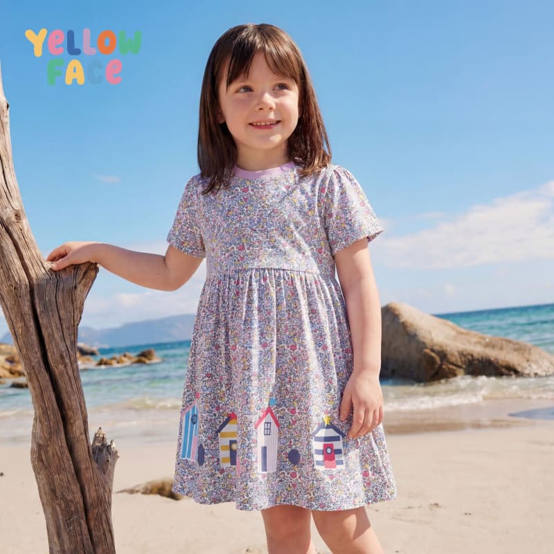 Summer 2026 European and American Fashion New Girls Dress Cartoon Floral Print Princess Dress Round Neck Children Dress