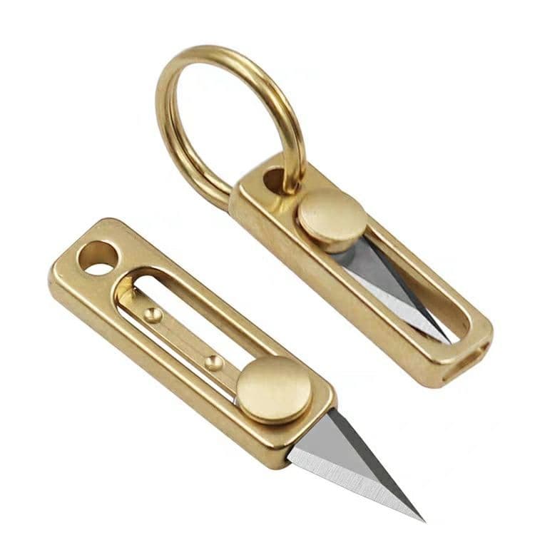 Brass Mini Knife, Sharp Unpacking Tool, Portable EDC Keychain Accessory, Creative Universal Slide-Open Box Cutter