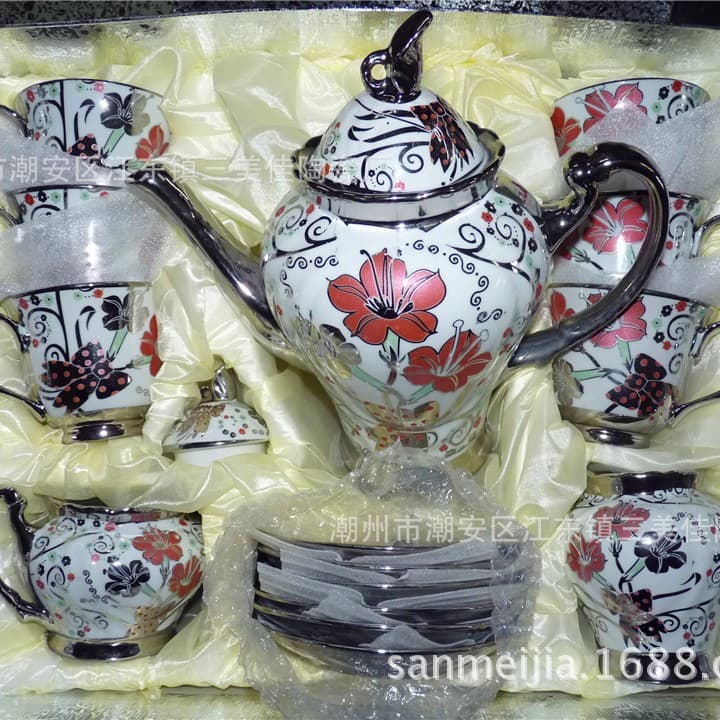 Export Tea Set with Plating Decal Coffee Set European Ceramic Coffee Set