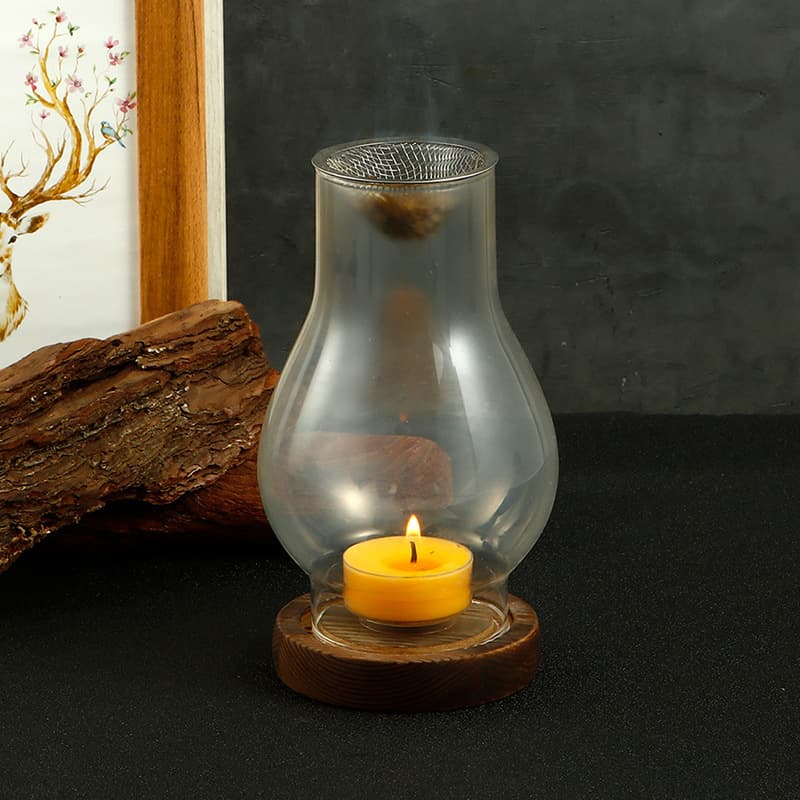 Burnt Wood Candle Aromatherapy Burner with Glass Windshield, Suitable for Sandalwood, Agarwood Chips, Shreds, and Fragrance Materials