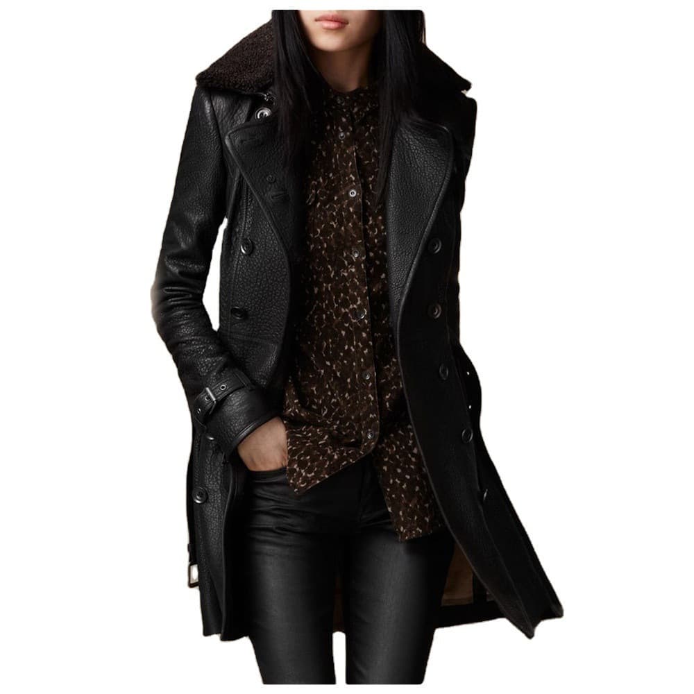 Thickened Genuine Leather Jacket Middle Length Lace Up Pu Leather Motorcycle Jacket Street Style European American Fashion