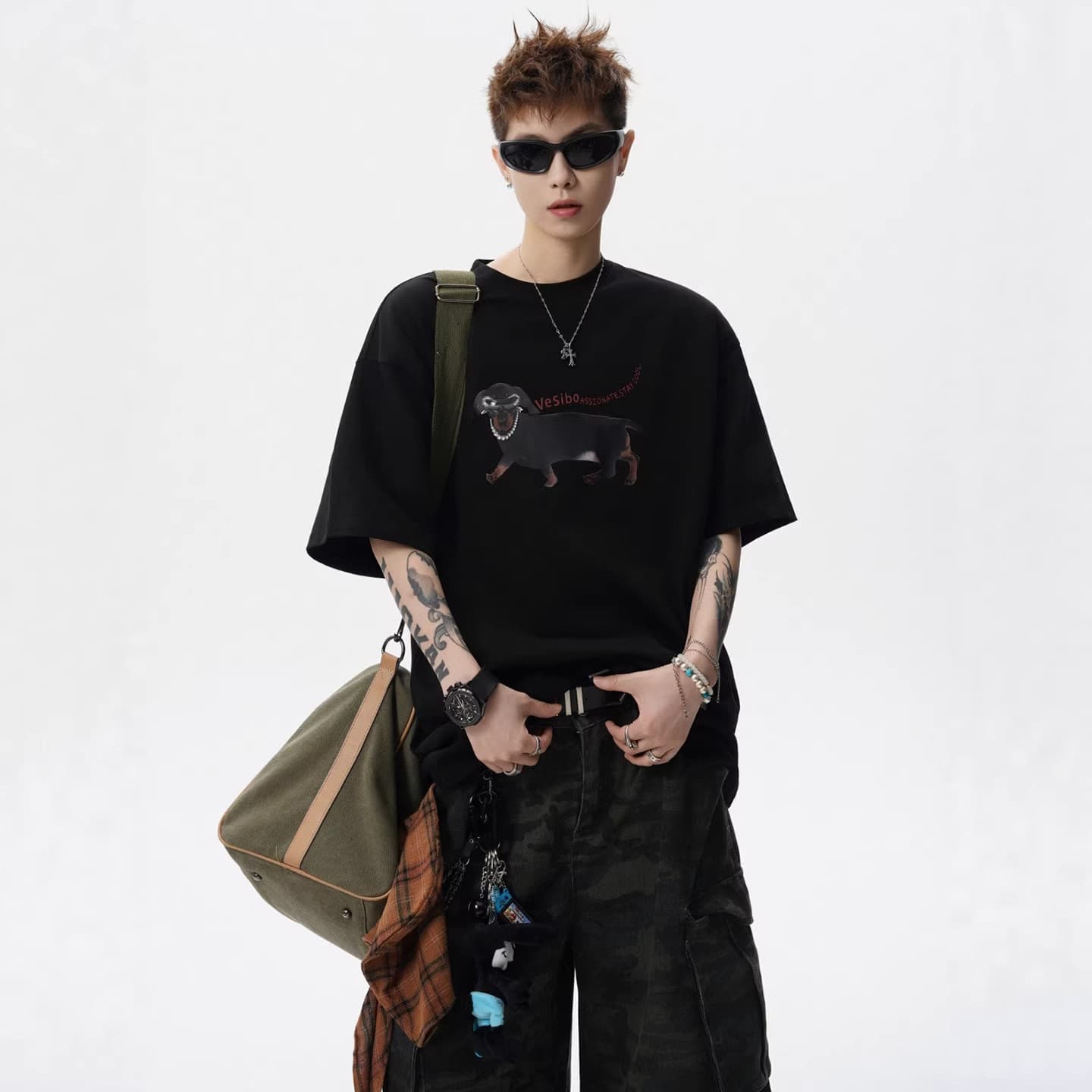 American-Style Cartoon Print Short-Sleeve T-Shirt for Men, Summer Trendy Brand Versatile Couple Half-Sleeve High Street Design Pure Cotton Top