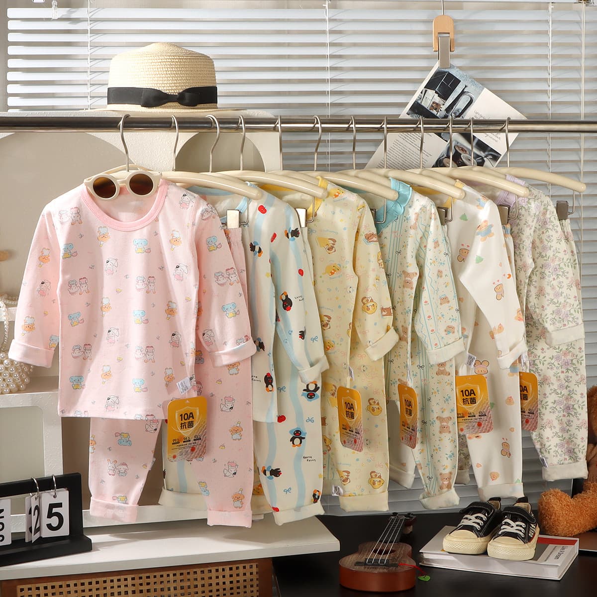 [Customized] Children's pajamas set for boys and girls, autumn clothes and long pants for babies, pure cotton, Korean style home clothes for small and medium-sized children