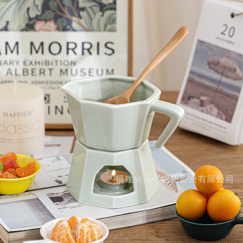 Cross-border medium-temperature ceramic chocolate fondue cup, butter and cheese hot melt cup, family cheese and butter heater direct sales
