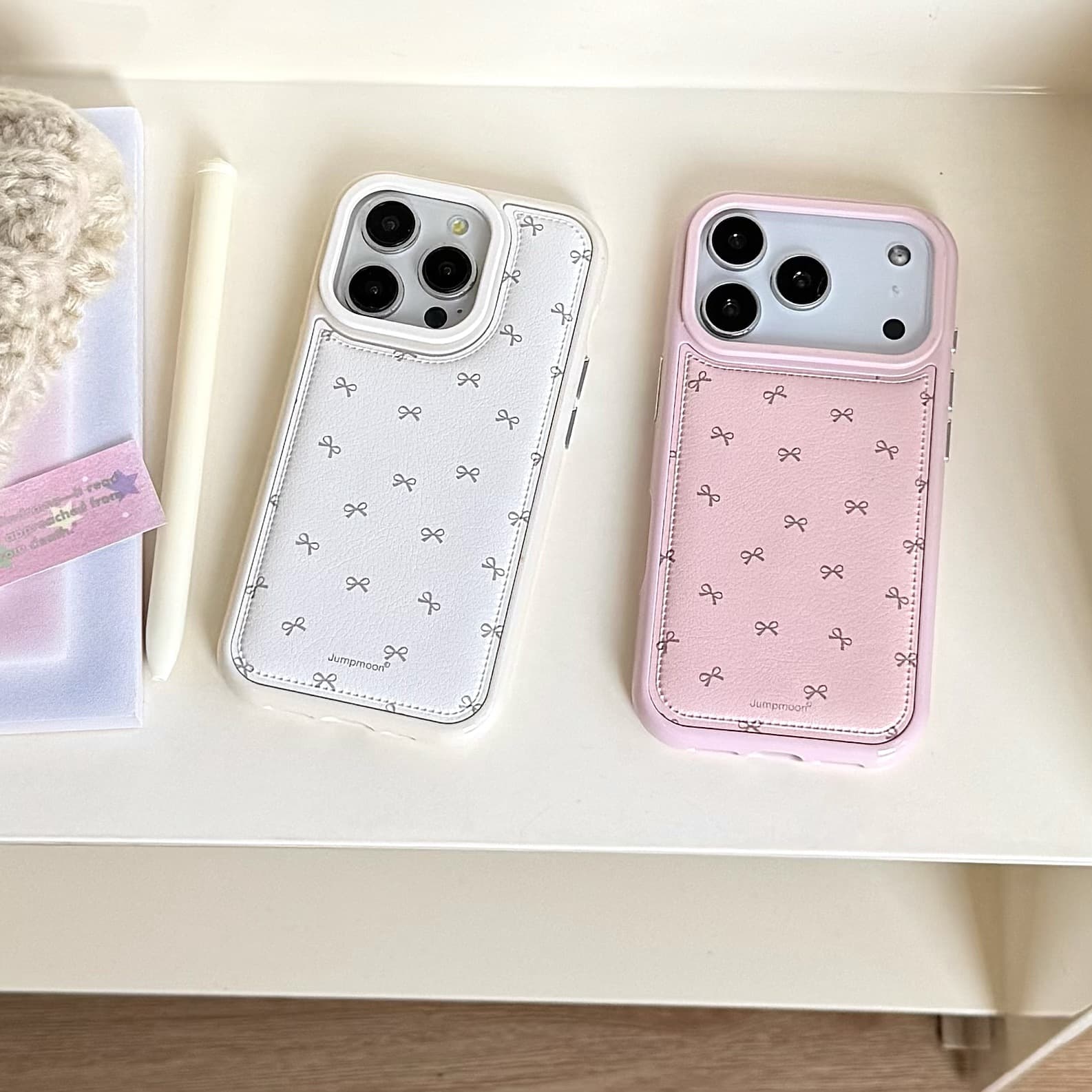 Puffy Bow Apple 17 Pro Max Phone Case Leather Texture iPhone 16 Protective Cover Compatible with 15 Pro/17 Women