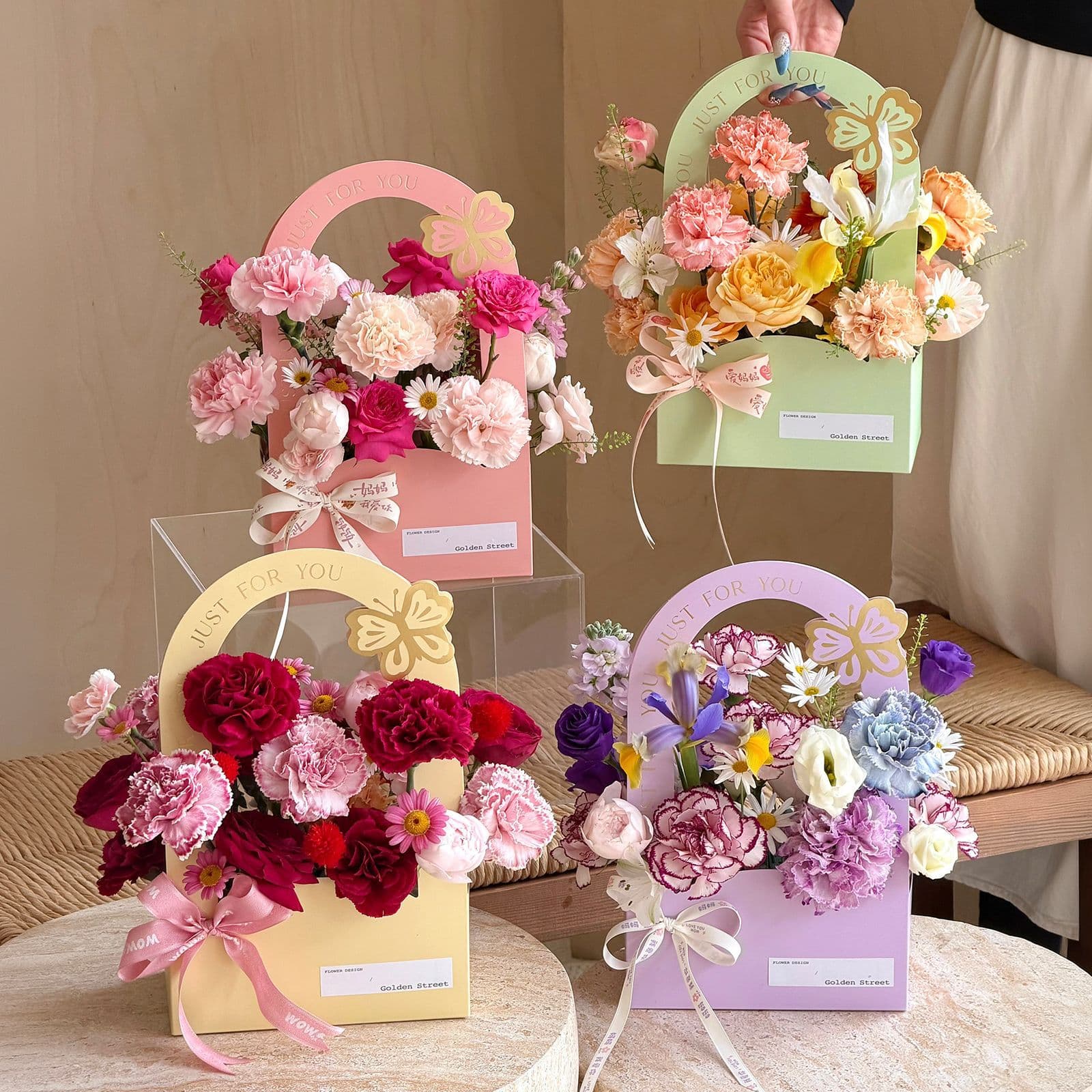 Portable Flower Box Teacher's Day DIY Flower Arrangement Bag Portable Flower Basket Paper Cross-border Supply Manufacturer Fresh Flower Tote Bag
