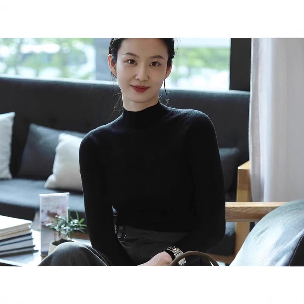 French Style Black German Velvet Half Turtleneck Base Layer Top for Women, Autumn Winter Inner Wear, Regular Shoulder, Slim Fit, Premium Feel, Mid Neck Top