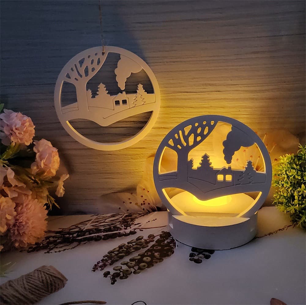 S0746R House with smoke in the circle Desktop decoration cement plaster mold DIY silicone mold