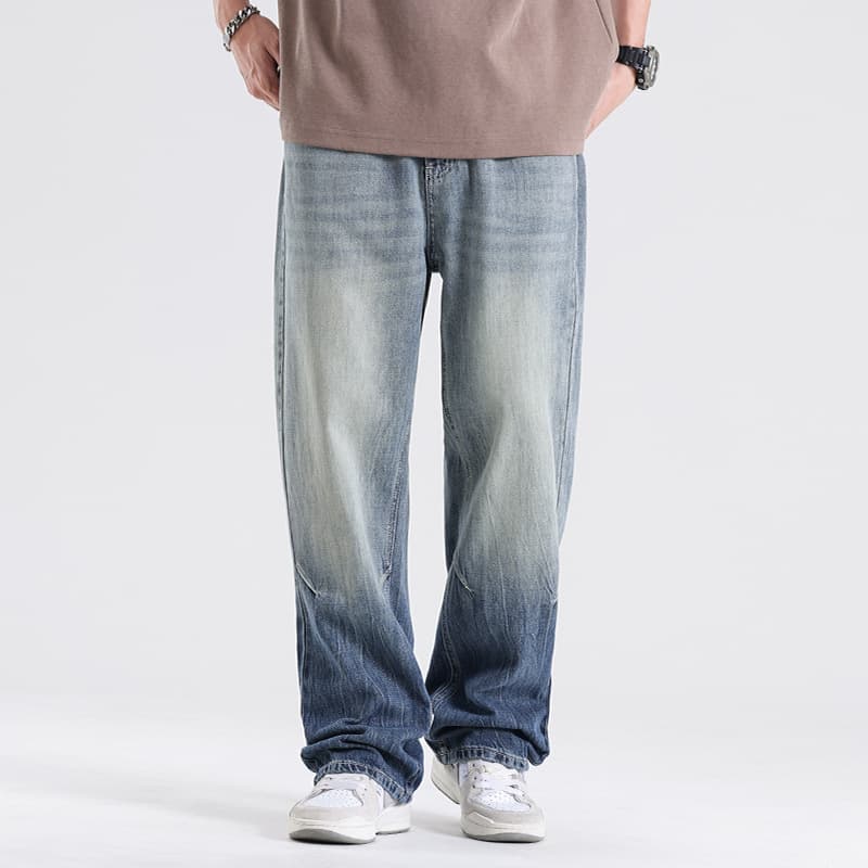 Muchiu Men's Wear | Lyocell Gradient Wash Jeans Men's Loose Straight Large Size Wide Leg Floor-Mopping Long Pants