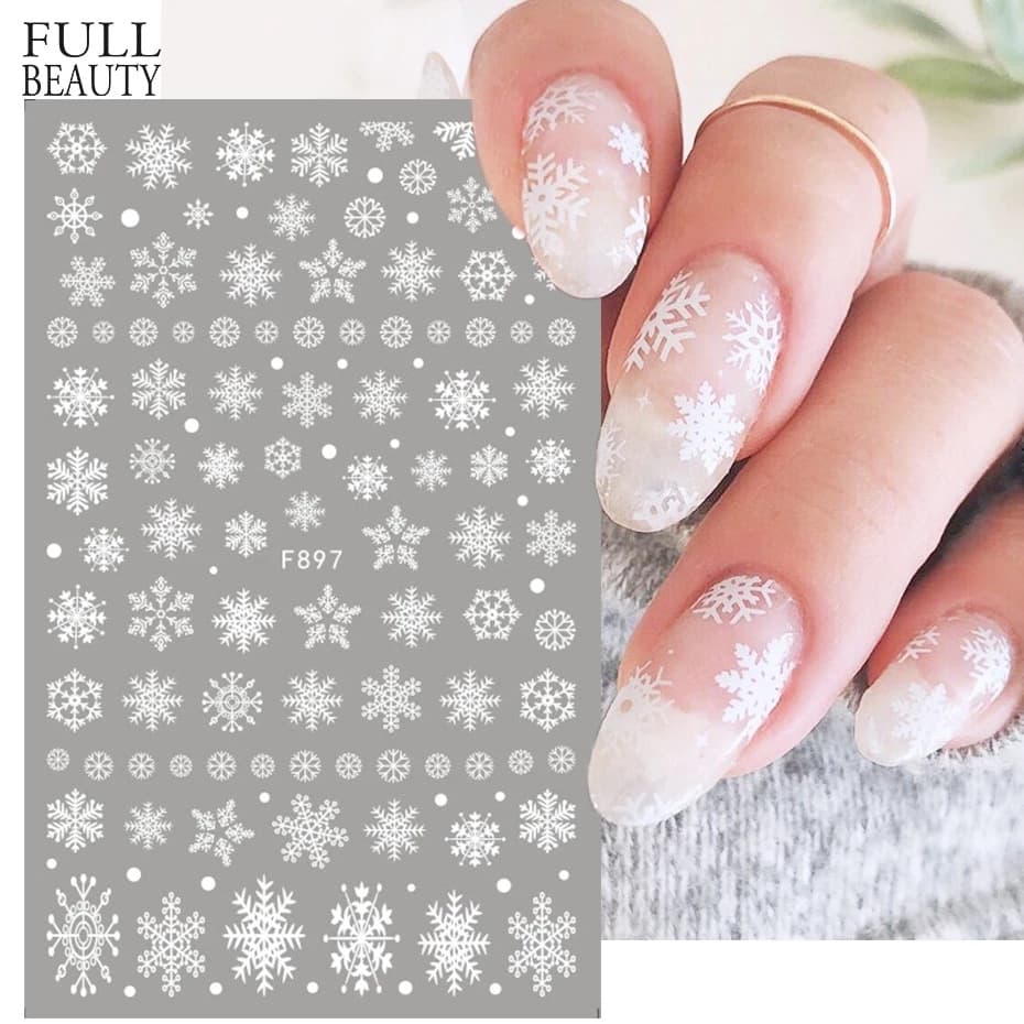 Winter Snowflake New Nail Stickers White Snowflake Christmas New Year Adhesive Nail Stickers Wholesale Nail
