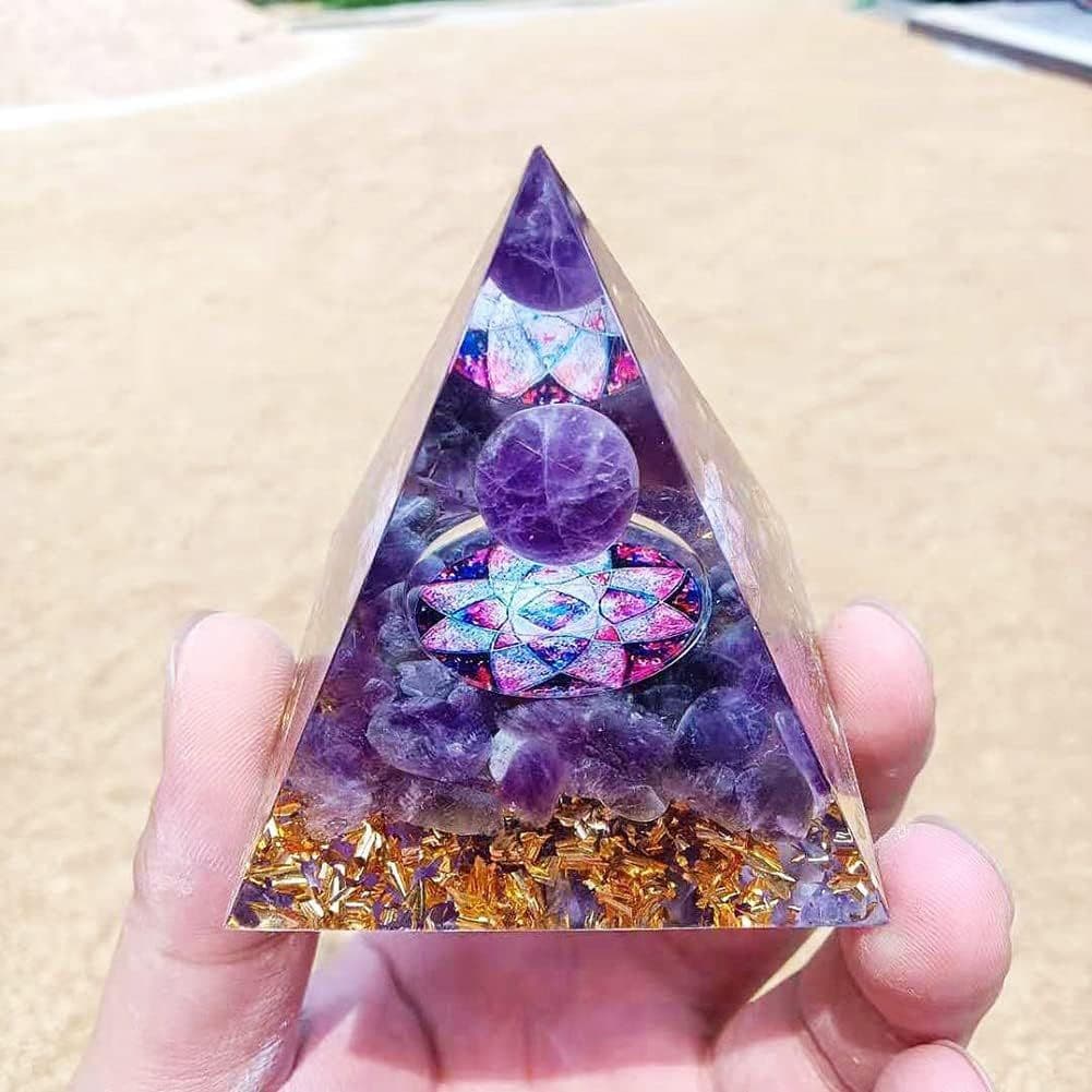 Natural Crystal Crushed Stone Resin Pyramid High-end Tea Table Ornament, Desktop Living Room Home Wine Cabinet Car Decor