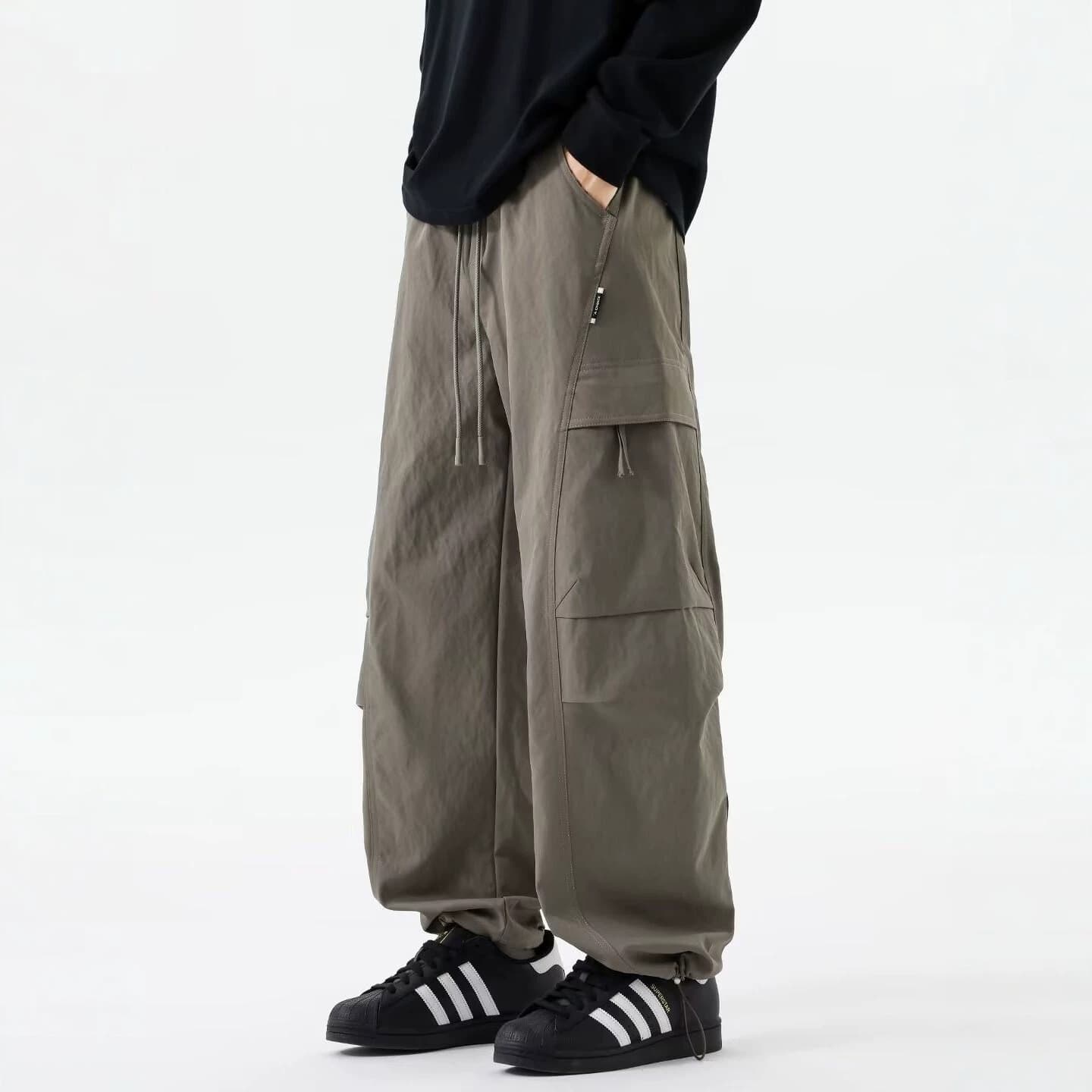 American style work trousers men's trendy spring and summer loose straight casual trousers multi-pocket wide-leg work trousers
