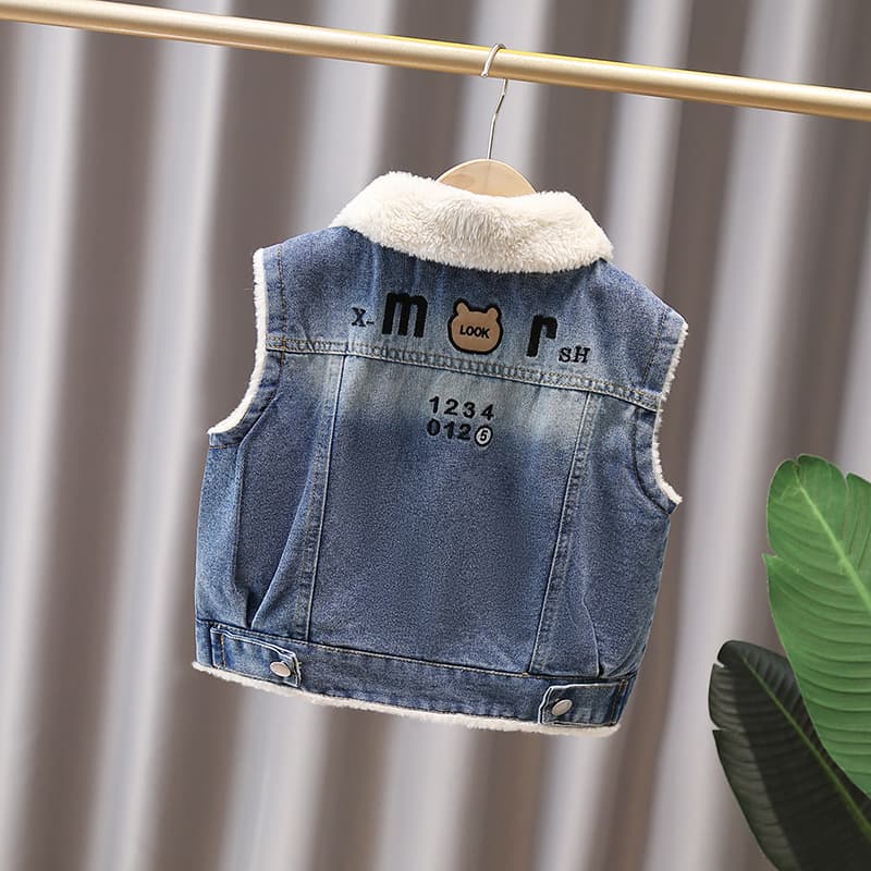 Boys Denim Waistcoat Autumn Winter Fleece Lined Thickened Children Winter Vest Boy Baby Winter Waistcoat Outdoor Handsome