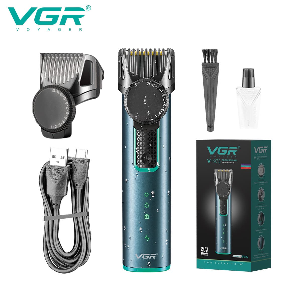 VGR973 cross-border new rechargeable hair clipper IPX5 waterproof electric clipper electric men's hair trimmer