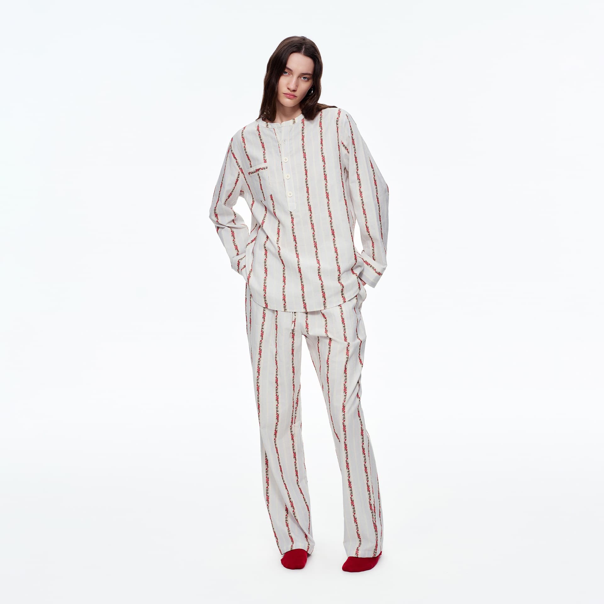100% Cotton Women's Pajamas Long-Sleeve Pure Cotton Export Women's Loungewear Long Pants Set Slim Fit Fashionable Sleepwear for Women