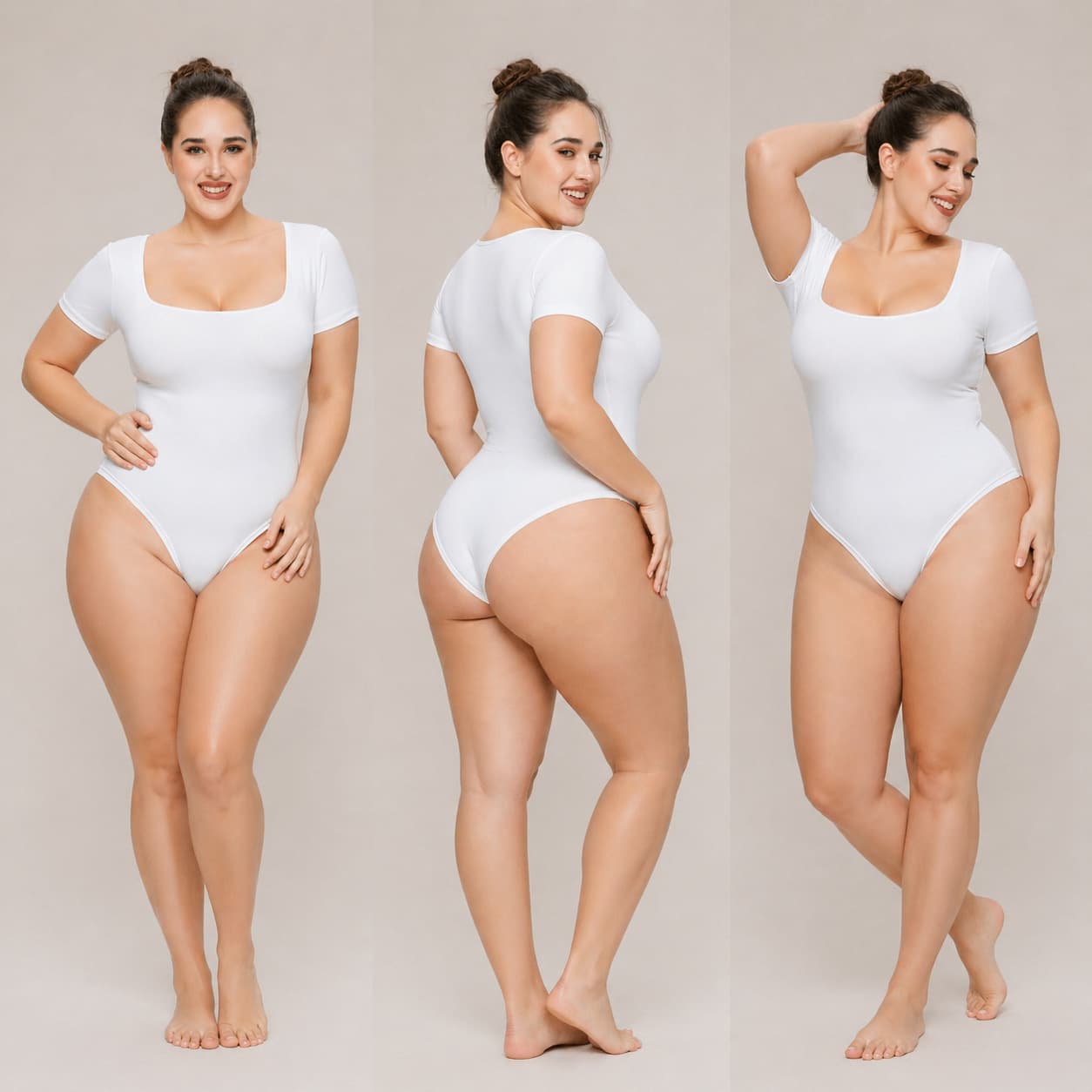 Wholesale Plus Size Women's Short Sleeve Bodysuit Simple Square Neck Base Top from Factory Source for Europe and America