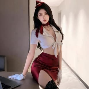 Ye Wumei Fei Lingerie Pure Desire Airline Stewardess Costume Sexy Deep V No-Removal Set Small Bust Temptation Sleepwear qqny