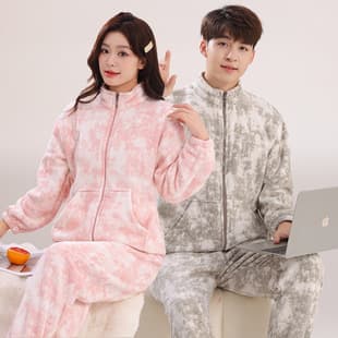 Couples Pajamas Winter Fleece Thickened Coral Fleece Women Warm Flannel Men Wear Out Home Wear Set