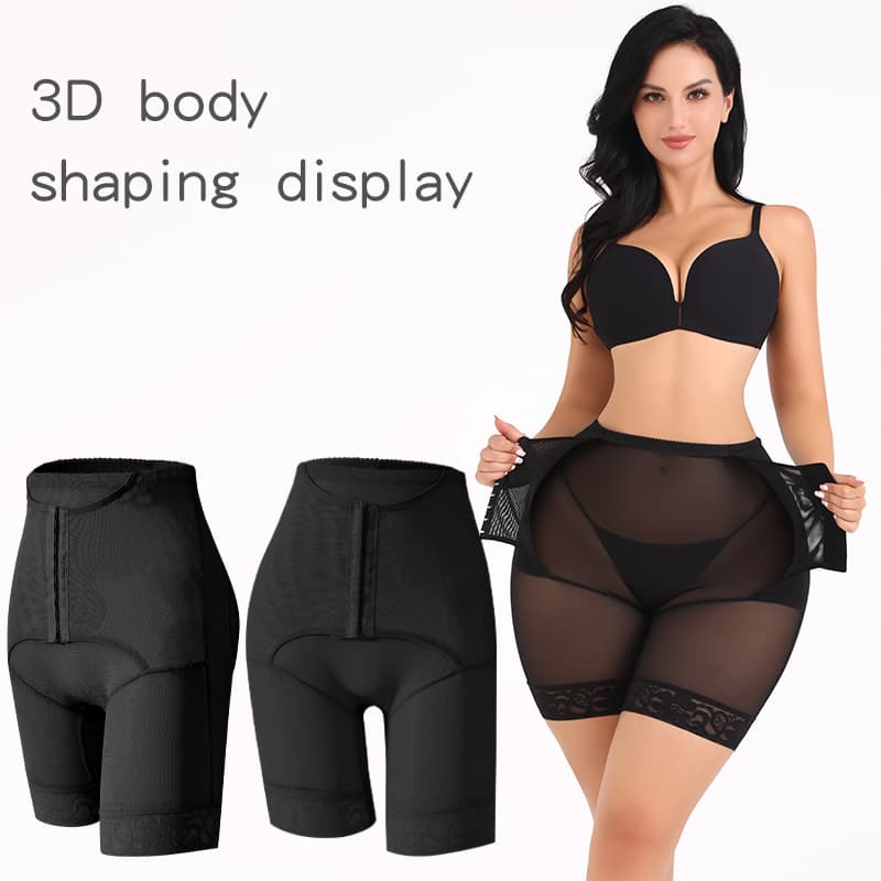 Large Size Waist Cinching High-Waisted Netting Pants Button Detail No Roll Hem Women's Tummy Control Butt Enhancing Underwear