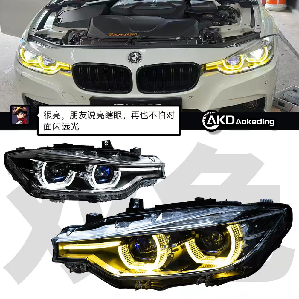 Suitable for 13-18 BMW 3 Series F30 F35 headlight assembly lens LED spoon yellow and white two-color light
