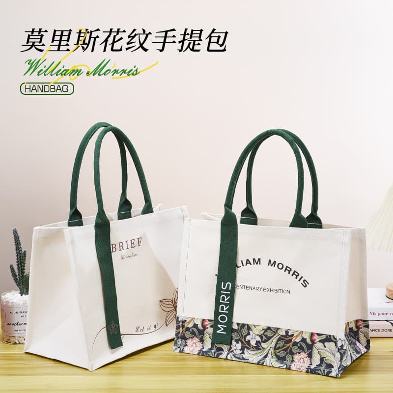 Ribbon Canvas Bag Custom Large Capacity Summer Morris Tote Bag Printed Logo Canvas Tote
