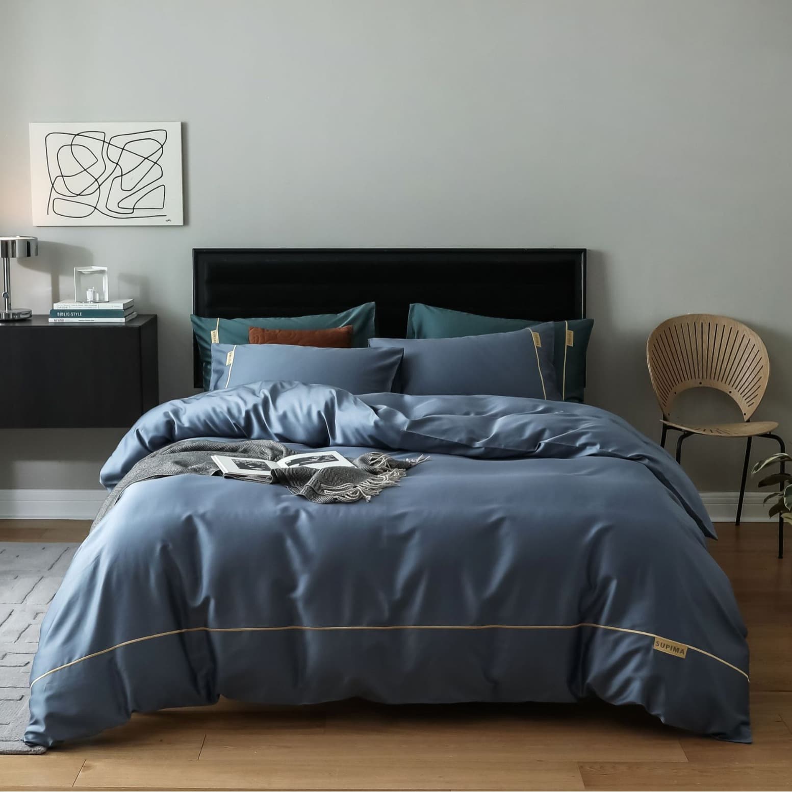 Flagship Product: 140-Thread-Count USA Pima Cotton Embroidered 4-Piece Bedding Set, Simple and Fashionable Comfortable Flat Sheet Style