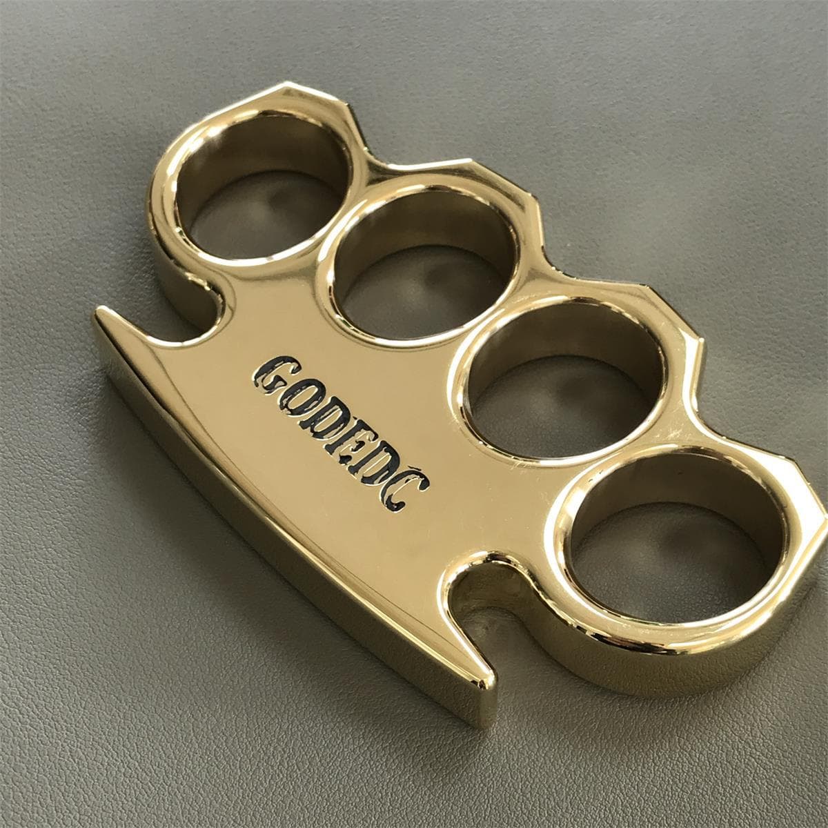 Mirror Polished Brass Knuckles with Letters, Four-Finger Hand Brace, Window Breaker Self-Defense Outdoor Protection Tool
