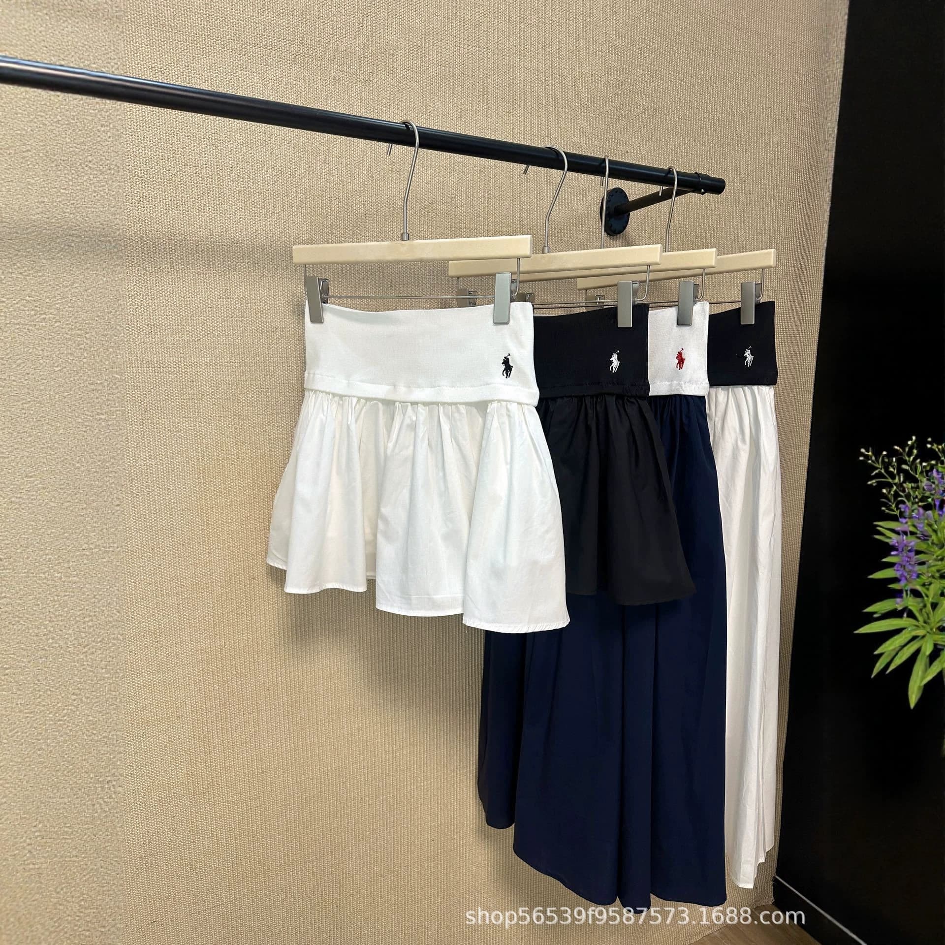 Spot original label RL pony label small waist A-line skirt spring and summer new fashion versatile elastic waist color matching skirt