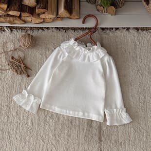 INS Style Spring/Autumn Baby Girl Lace Collar and Cuff Long Sleeve Top Stylish Inner Layering Shirt